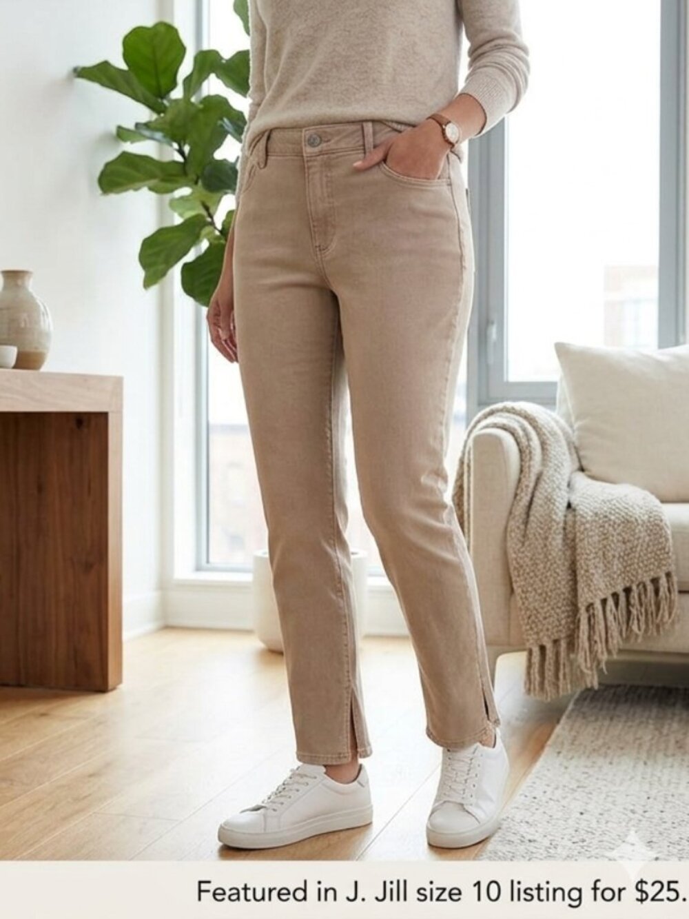 J. Jill Denim Women Size 10 Beige Regular Authentic Fit Slim Ankle Pants Casual